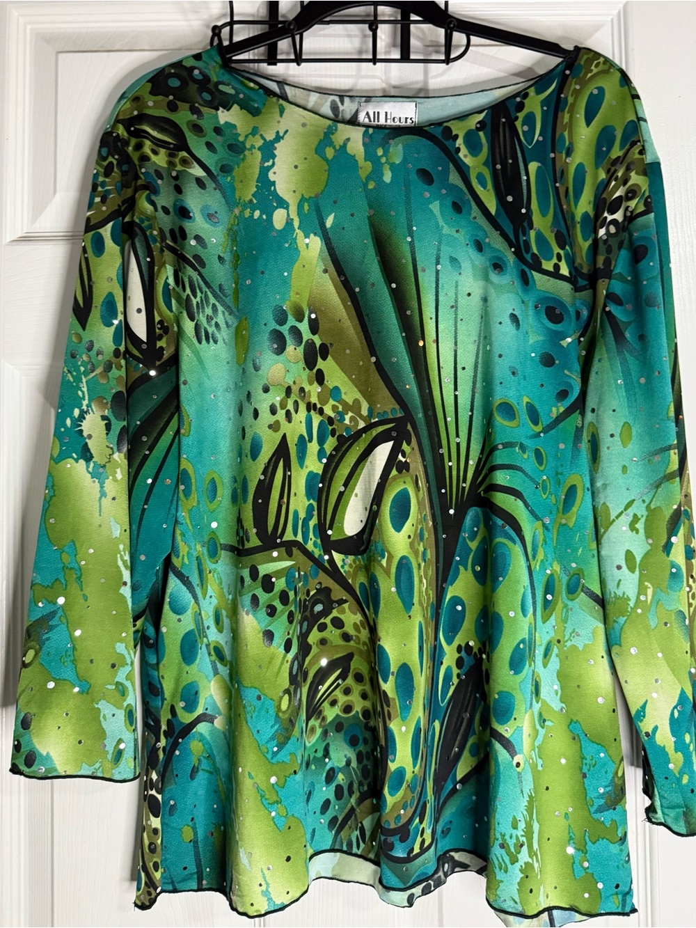 Vintage Woman’s Blouse XXL Green Sequin Top All Hours Artsy Boho